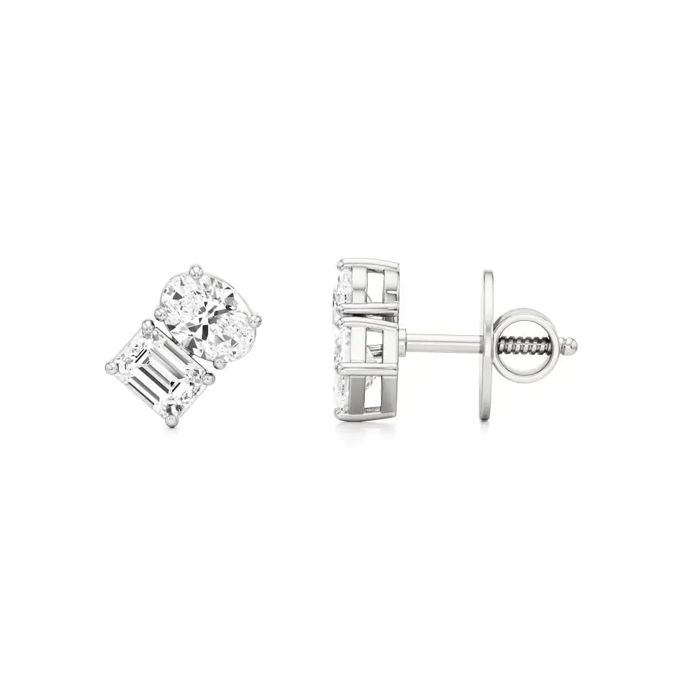 Toi et Moi | Oval & Emerald Lab-Grown Diamond Stud Earrings - Nivara