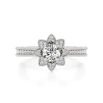 Flora | Round Solitaire with Halo Ring in Floral Design - Nivara