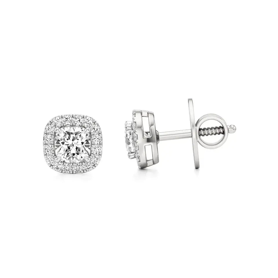 Mira | Cushion-Cut Solitaire Lab-Grown Diamond with Halo Studs - Nivara
