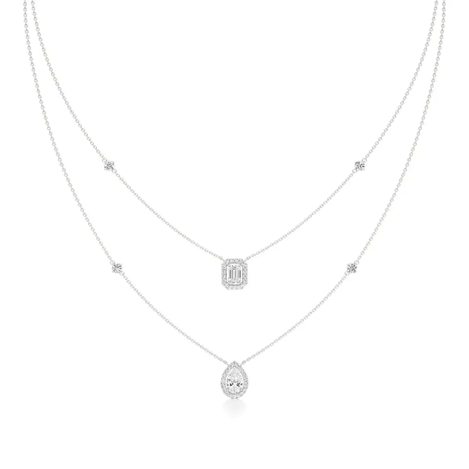 Mira | Emerald & Pear Lab Grown Diamond with Halo  Necklace - Nivara