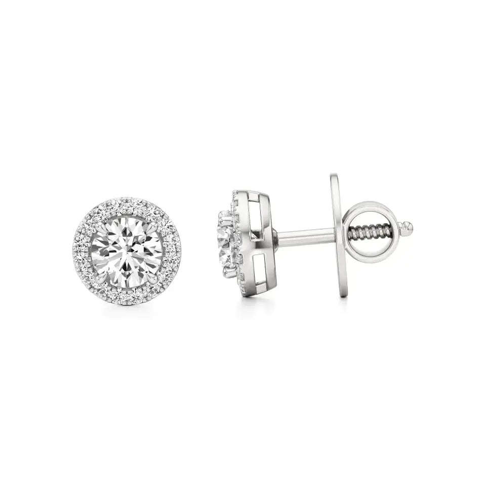 Mira | Round Solitaire Lab-Grown Diamond with Halo Studs - Nivara
