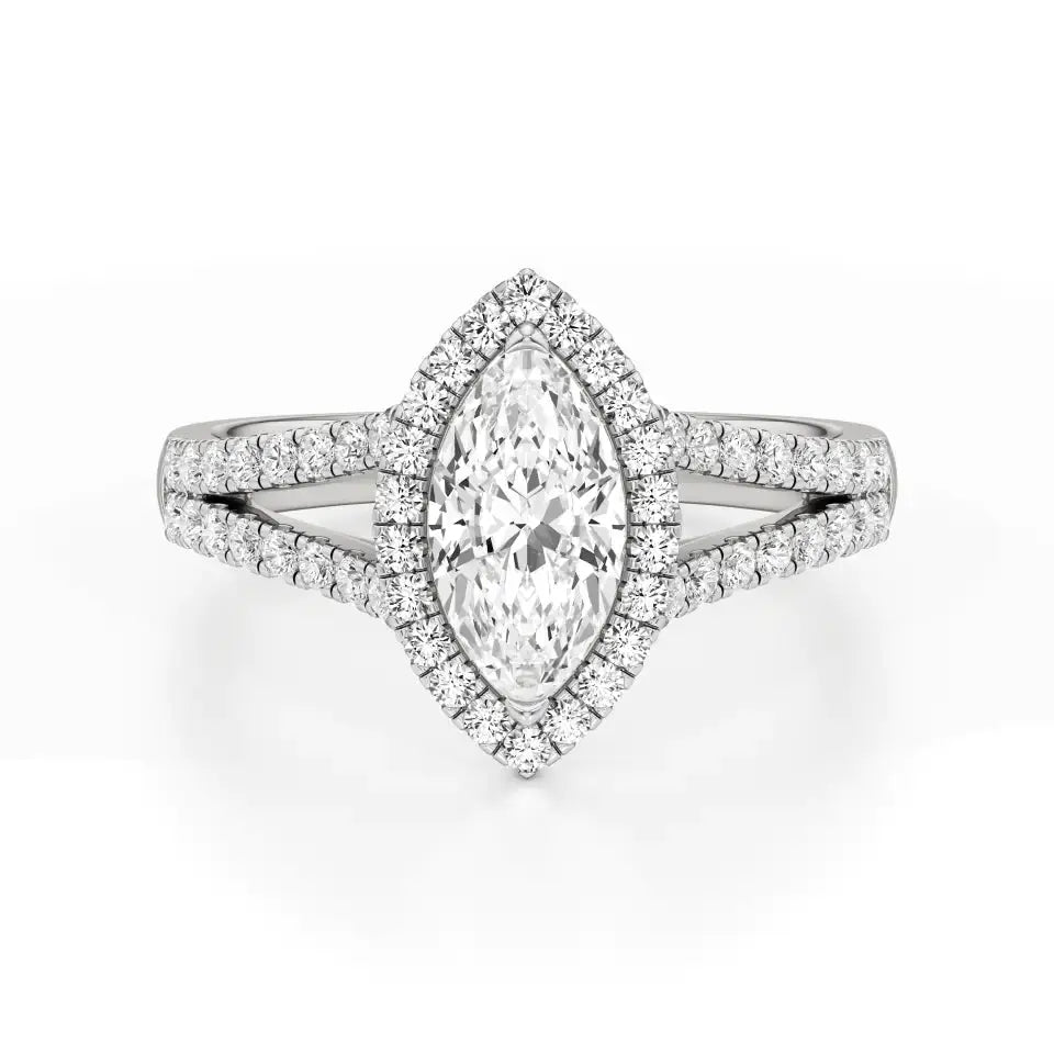 Mira | Marquise Cut Solitaire with Halo around it - Nivara