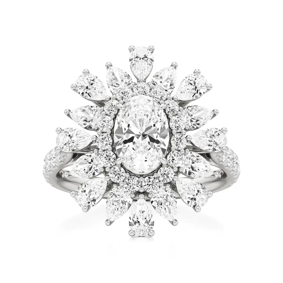 Flora | Oval-cut Solitaire with Pear & Round Side Stones - Nivara