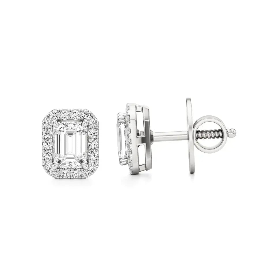 Mira | Emerald-Cut Solitaire Lab-Grown Diamond with Halo Studs - Nivara