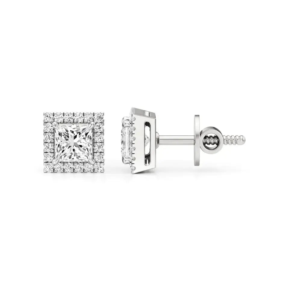 Mira | Princess-Cut Solitaire Lab-Grown Diamond with Halo Studs - Nivara