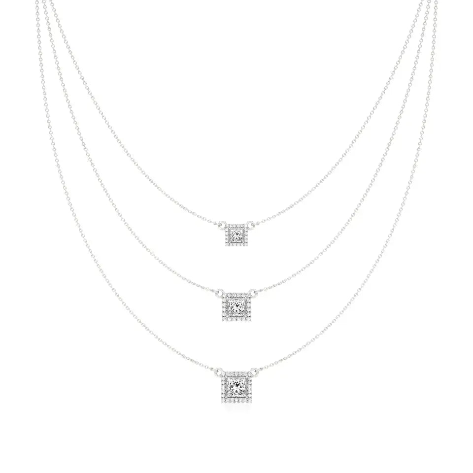 Elara | Princess & Round Lab Grown Diamonds Halo Triple Layered Necklace - Nivara