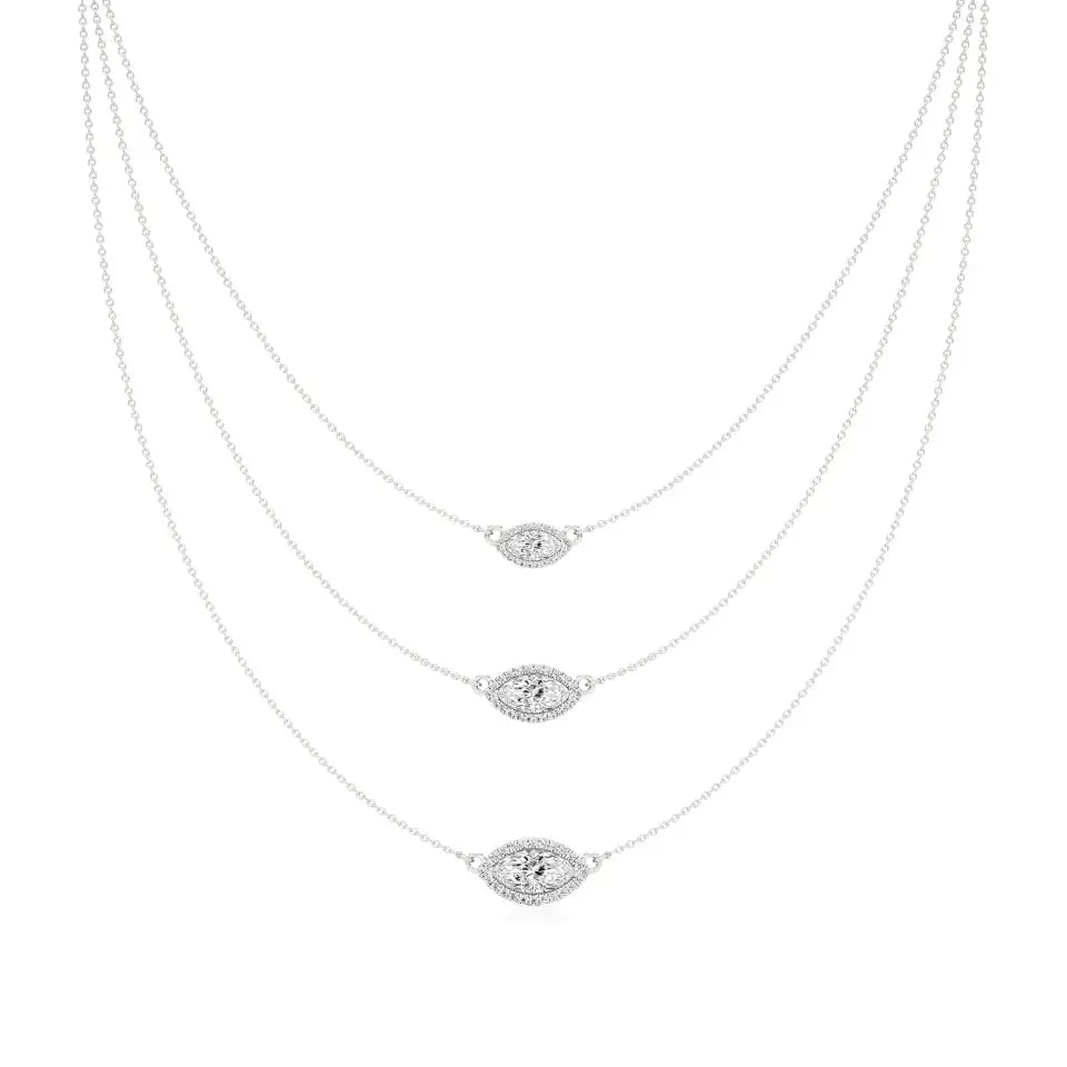 Elara | Marquise & Round Lab Grown Diamonds Halo Triple Layered Necklace - Nivara