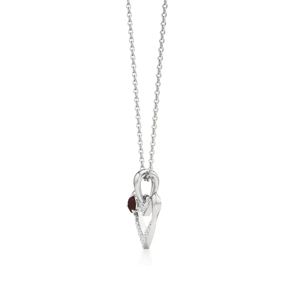Sneh | Round Lab Grown Diamonds with Round Ruby Accent Heart Pendant - Nivara