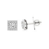 Mira | Princess-Cut Solitaire Lab-Grown Diamond with Halo Square Studs - Nivara