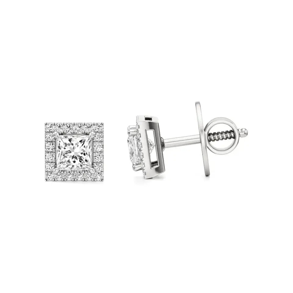Mira | Princess-Cut Solitaire Lab-Grown Diamond with Halo Square Studs - Nivara