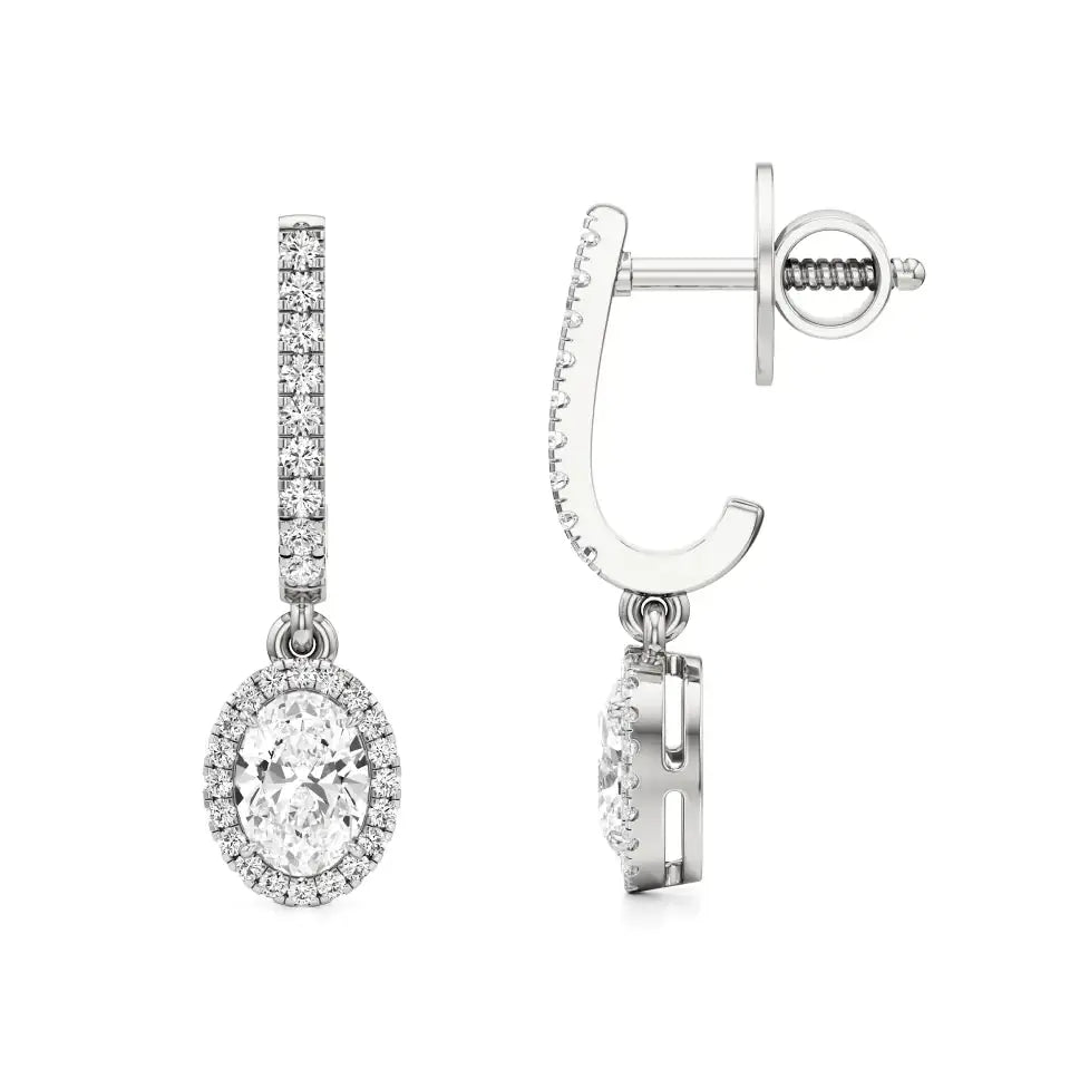 Mira | Oval & Round Lab-Grown Diamond Halo Dangle Earrings - Nivara