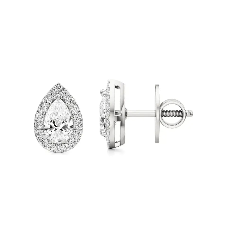 Mira | Pear Solitaire with Round Lab-Grown Diamond Halo Studs - Nivara