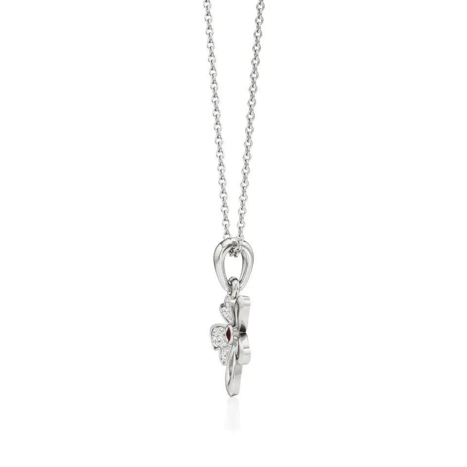 Flora | Diamonds Clustered Floral Design with Ruby Accent Pendant - Nivara