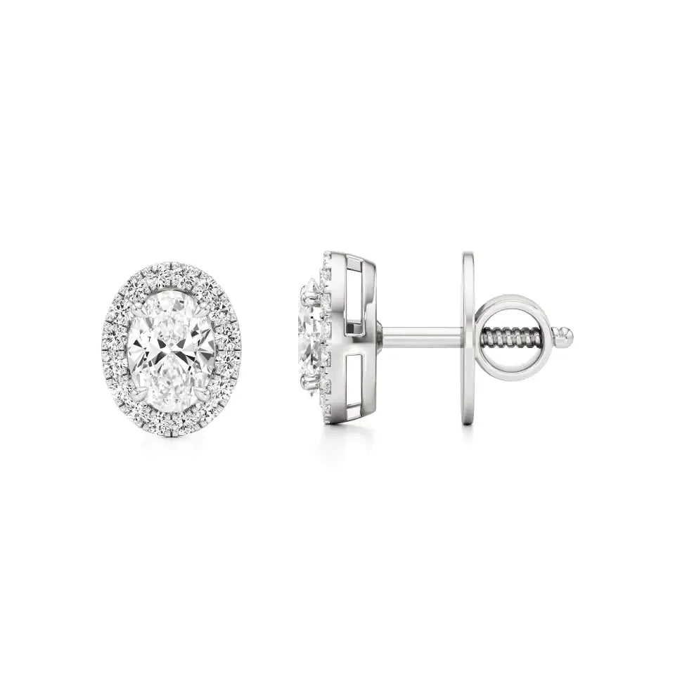 Mira | Oval-Cut Solitaire Lab-Grown Diamond with Halo Studs - Nivara