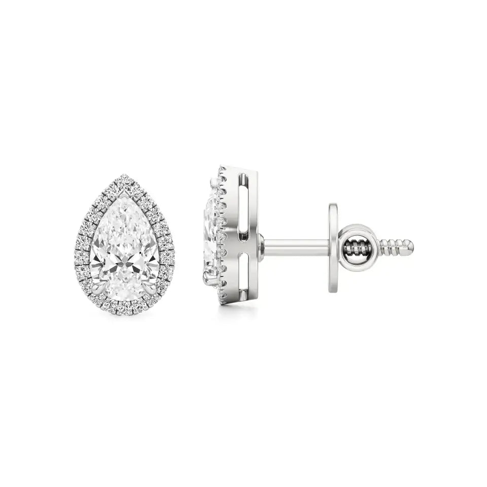 Mira | Pear-Cut Solitaire Lab-Grown Diamond with Halo Studs - Nivara