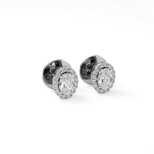 Mira | Oval-Cut Solitaire Lab-Grown Diamond with Halo Studs - Nivara