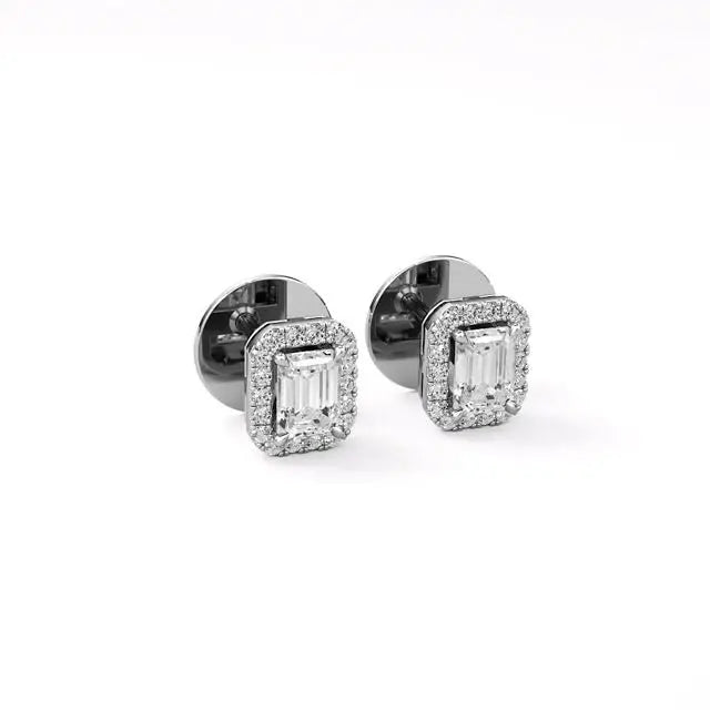 Mira | Emerald-Cut Solitaire Lab-Grown Diamond with Halo Studs - Nivara