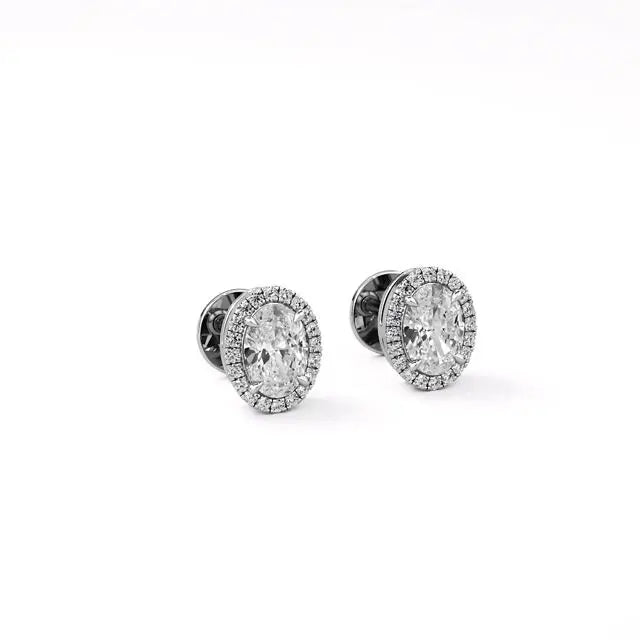 Mira | Oval-Cut Solitaire Lab-Grown Diamond with Halo Studs - Nivara