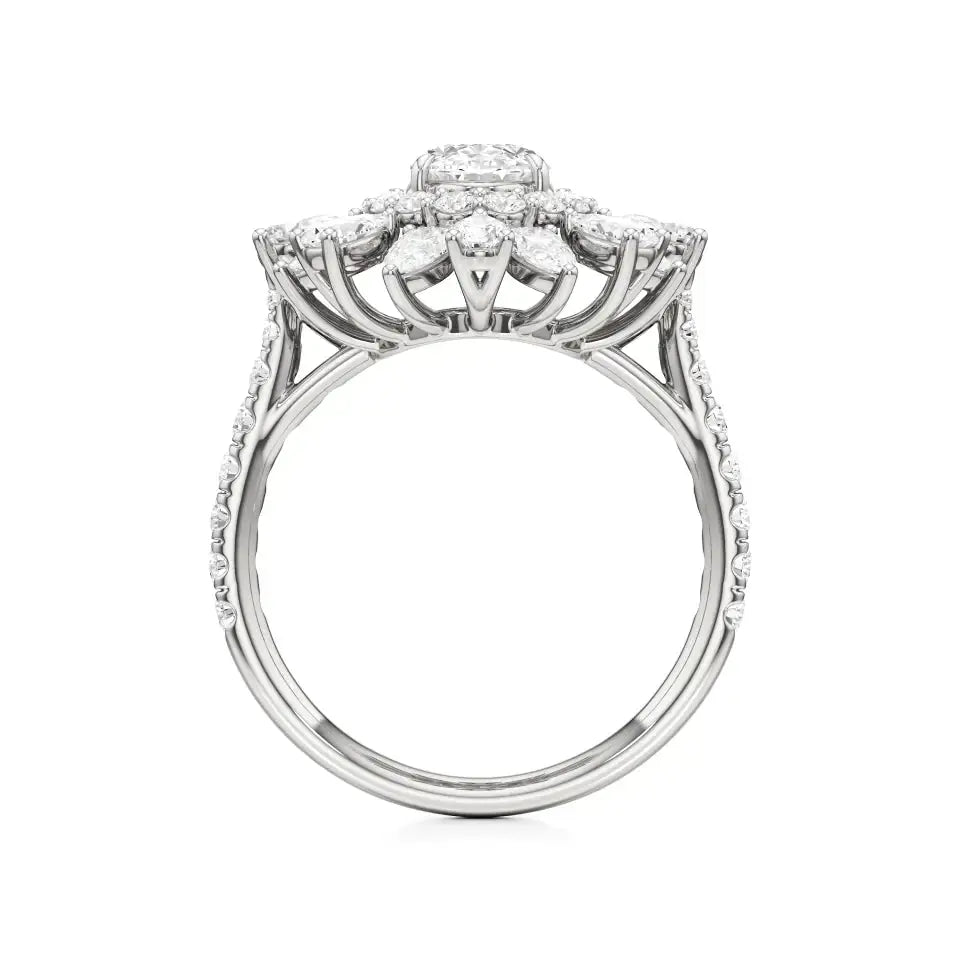 Flora | Oval-cut Solitaire with Pear & Round Side Stones - Nivara