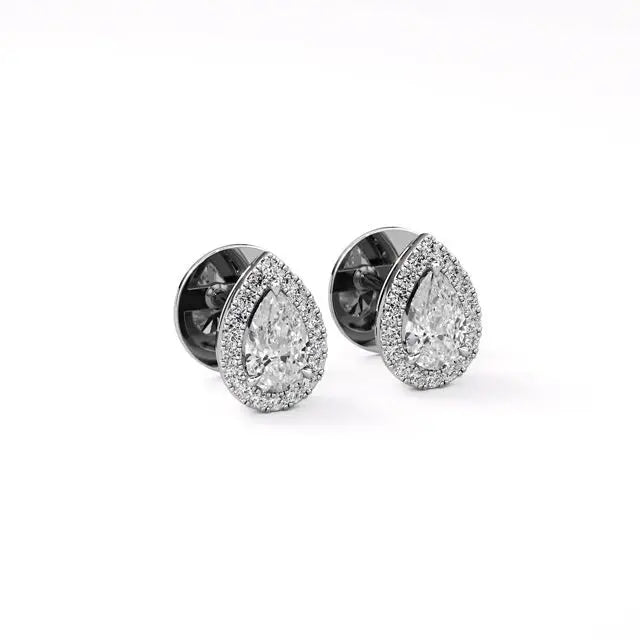 Mira | Pear Solitaire with Round Lab-Grown Diamond Halo Studs - Nivara