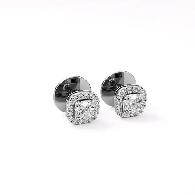 Mira | Cushion-Cut Solitaire Lab-Grown Diamond with Halo Studs - Nivara