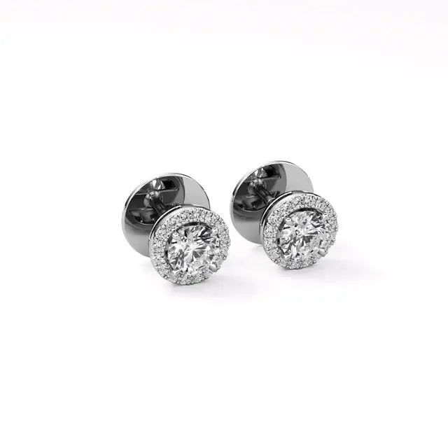 Mira | Round Solitaire Lab-Grown Diamond with Halo Studs - Nivara