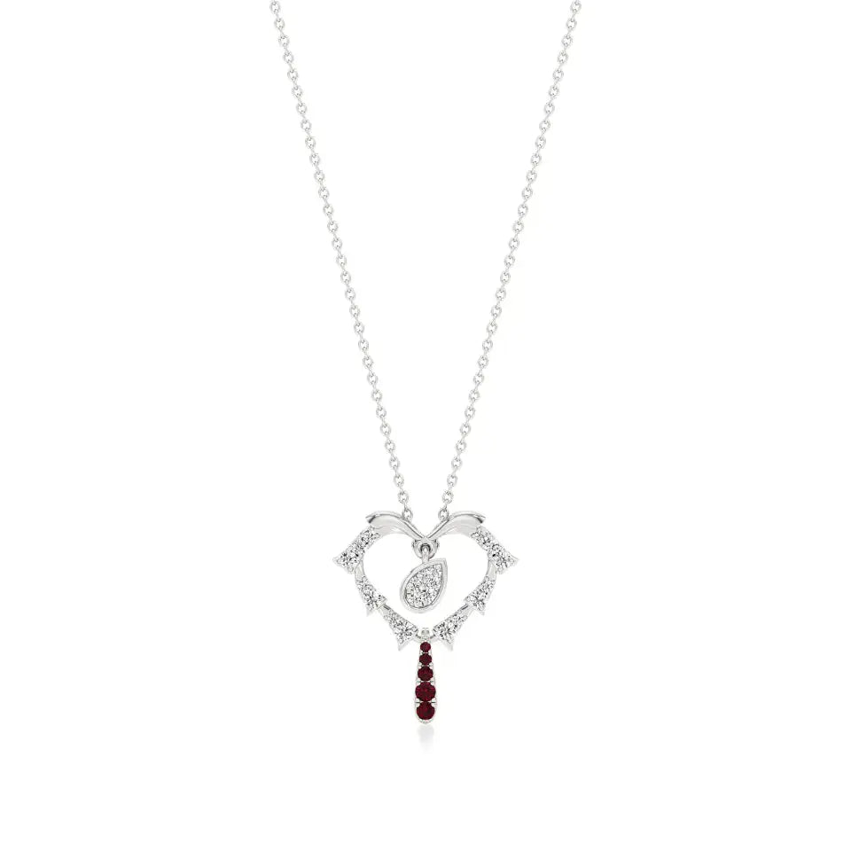 Sneh | Round Lab Grown Diamonds with Ruby Heart Pendant - Nivara
