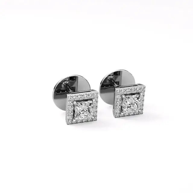 Mira | Princess-Cut Solitaire Lab-Grown Diamond with Halo Square Studs - Nivara