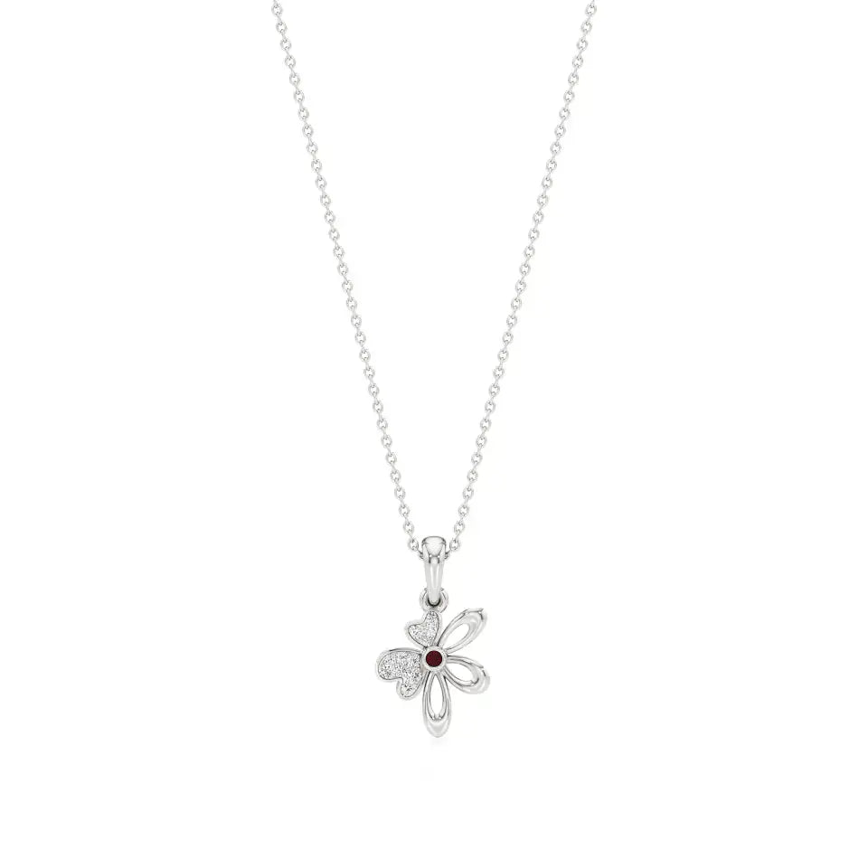 Flora | Diamonds Clustered Floral Design with Ruby Accent Pendant - Nivara