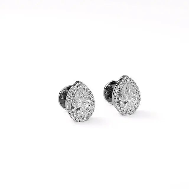 Mira | Pear-Cut Solitaire Lab-Grown Diamond with Halo Studs - Nivara