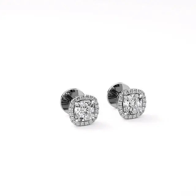 Mira | Cushion Solitaire with Halo Lab-Grown Diamond Studs - Nivara