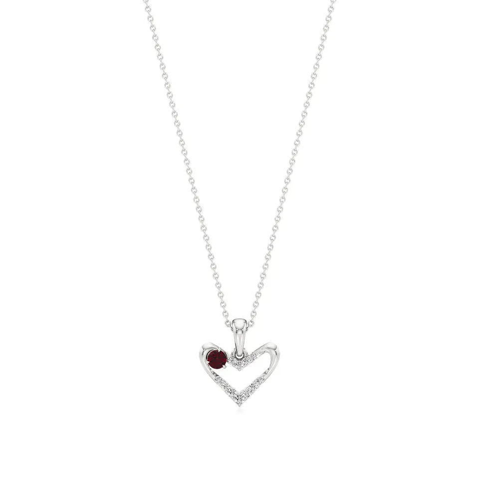 Sneh | Round Lab Grown Diamonds with Round Ruby Accent Heart Pendant - Nivara