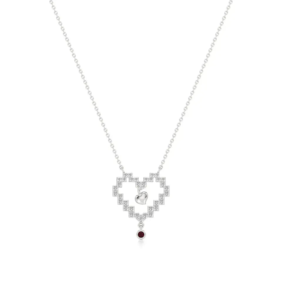 Sneh | Ruby & Lab Grown Diamonds Pixel Heart Pendant - Nivara