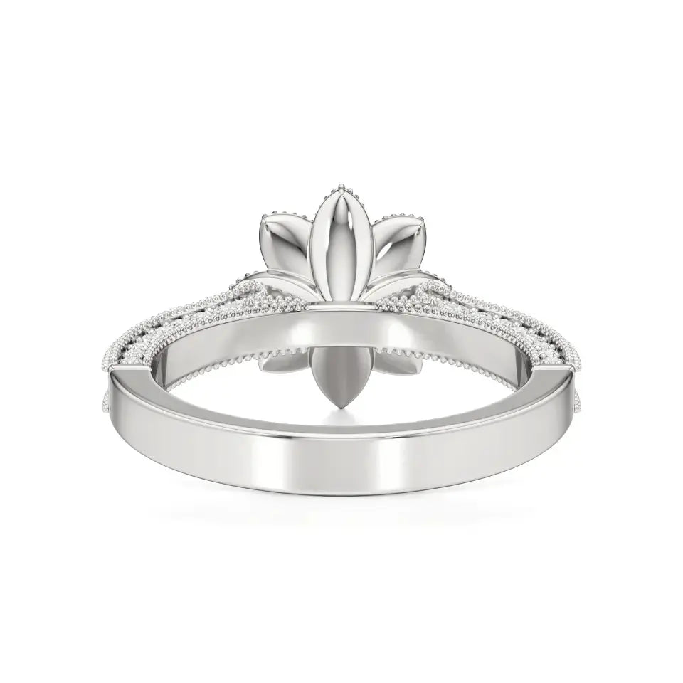 Flora | Round Solitaire with Halo Ring in Floral Design - Nivara