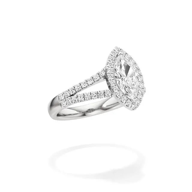 Mira | Marquise Cut Solitaire with Halo around it - Nivara