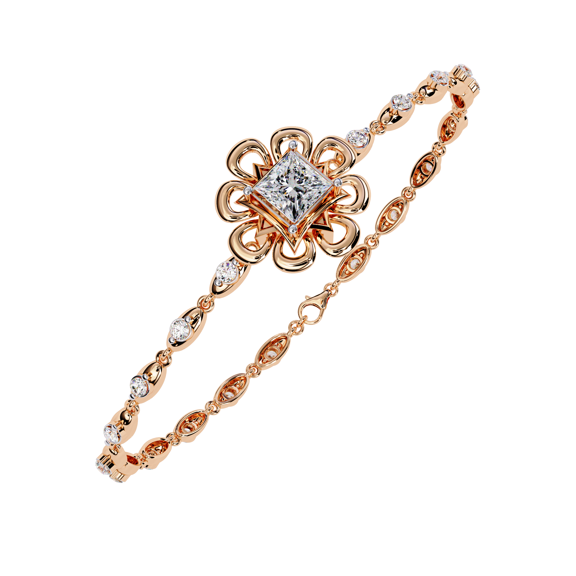 Flora | Round Lab Grown Diamonds Bracelet with Princess-cut Solitaire