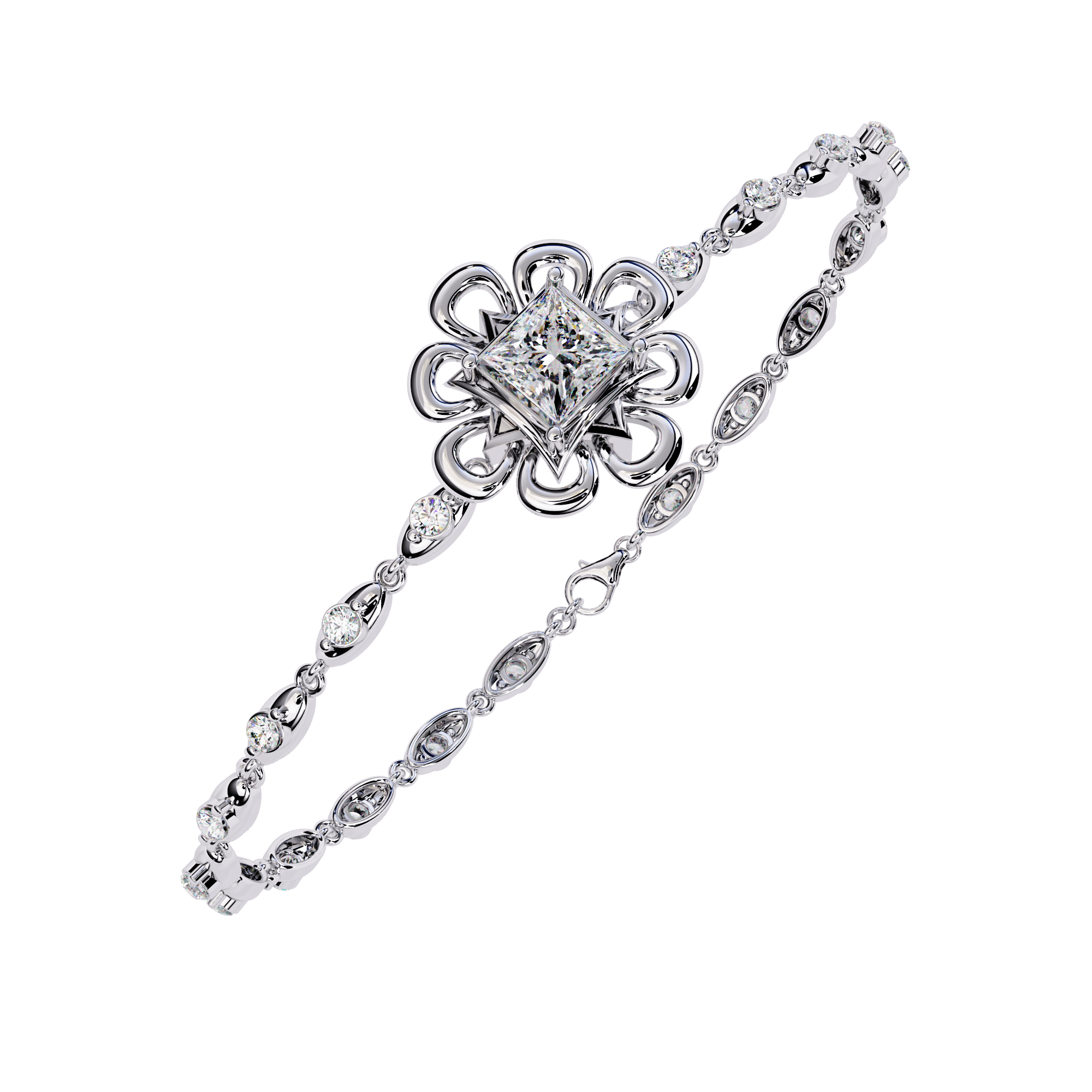 Flora | Round Lab Grown Diamonds Bracelet with Princess-cut Solitaire