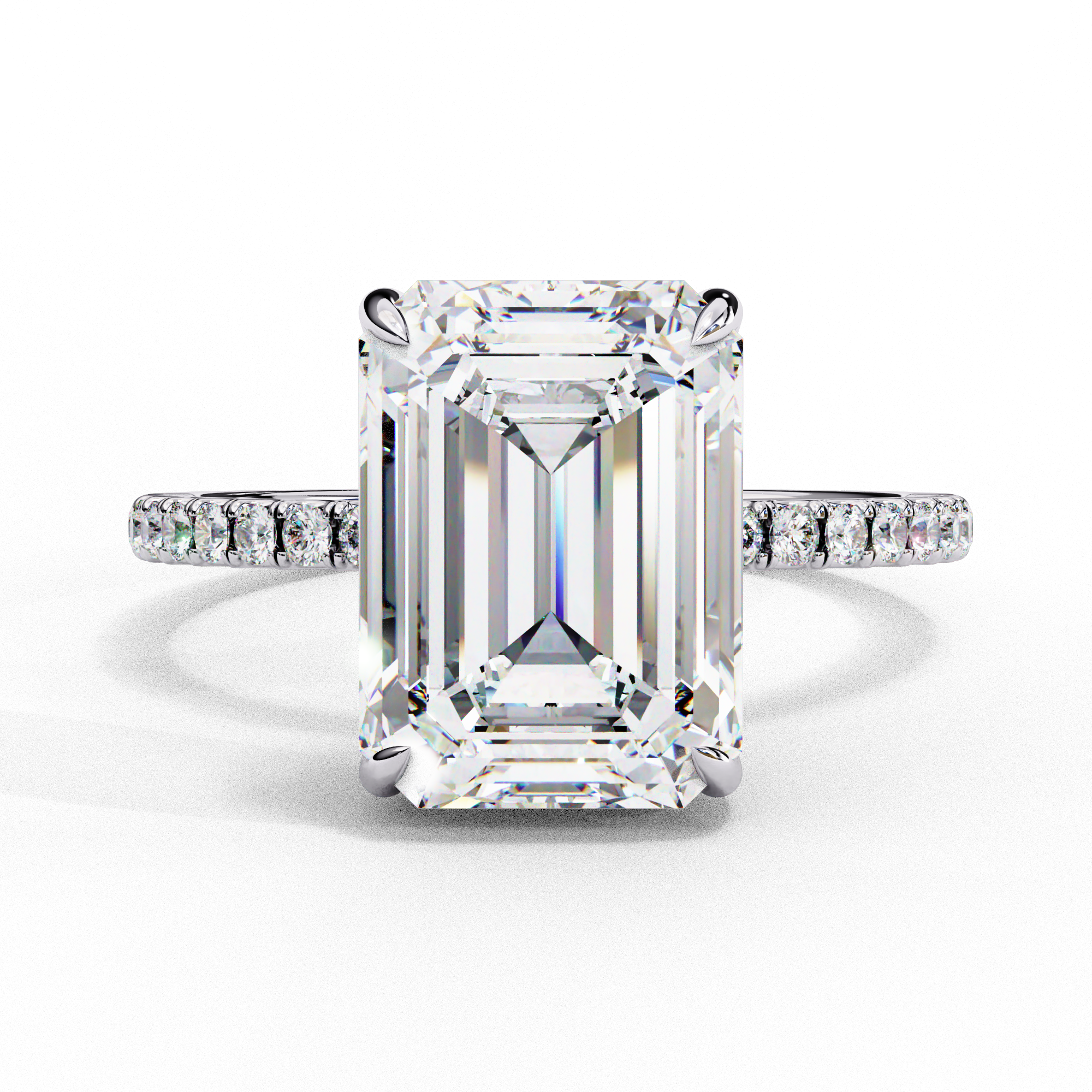 Mira | Emerald-Cut Diamond Ring with Hidden Halo and Side Diamonds