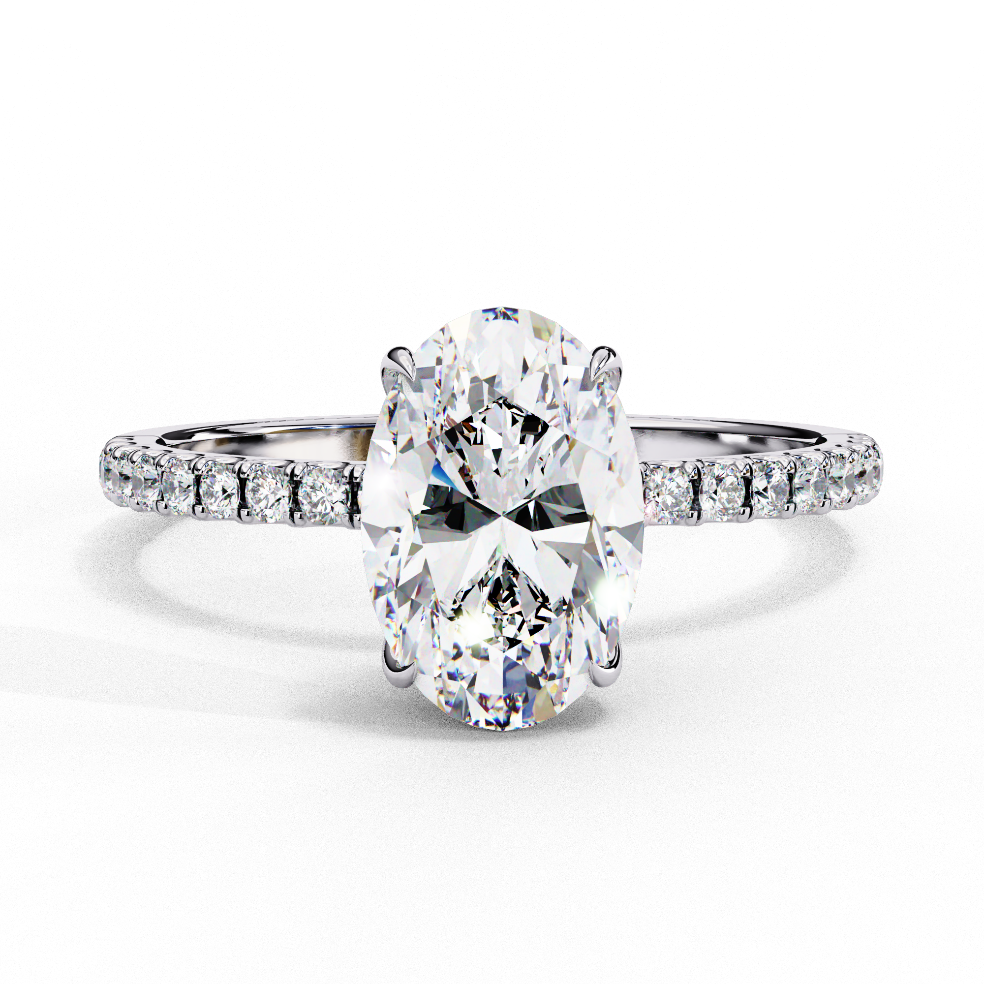 Mira | Oval-Cut Diamond Ring with Hidden Halo and Diamond-Embellished Band