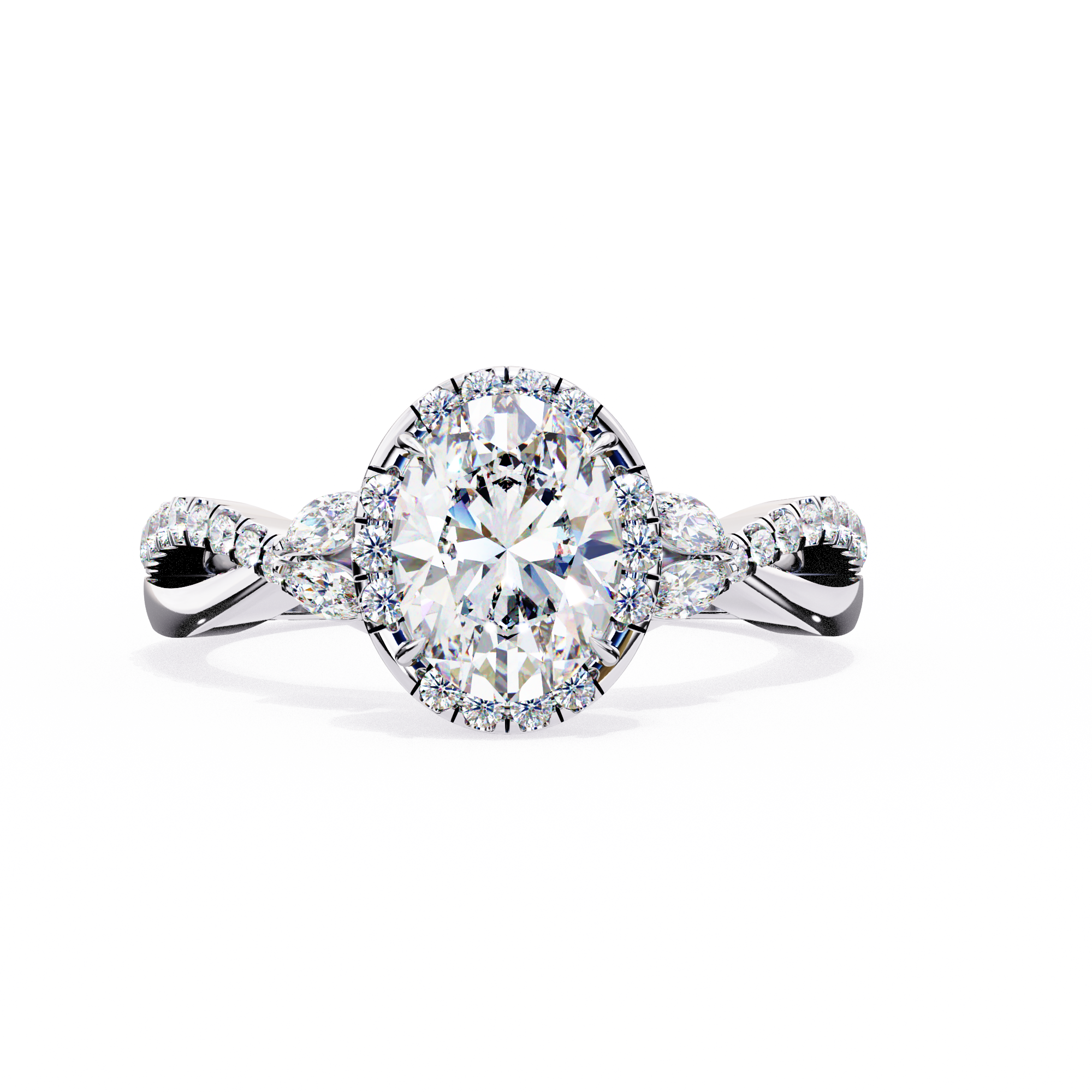 Mira |Oval-Cut Diamond Halo Ring with Marquise and Side Accents