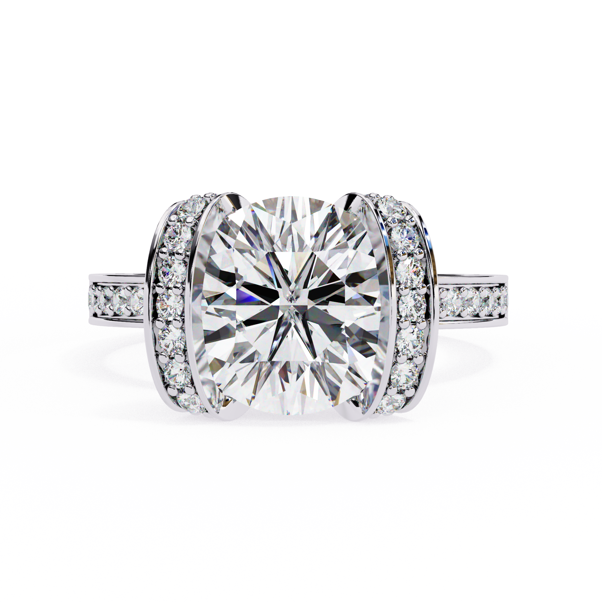 Mode | Cushion-Cut Diamond Ring with Pave Detailing