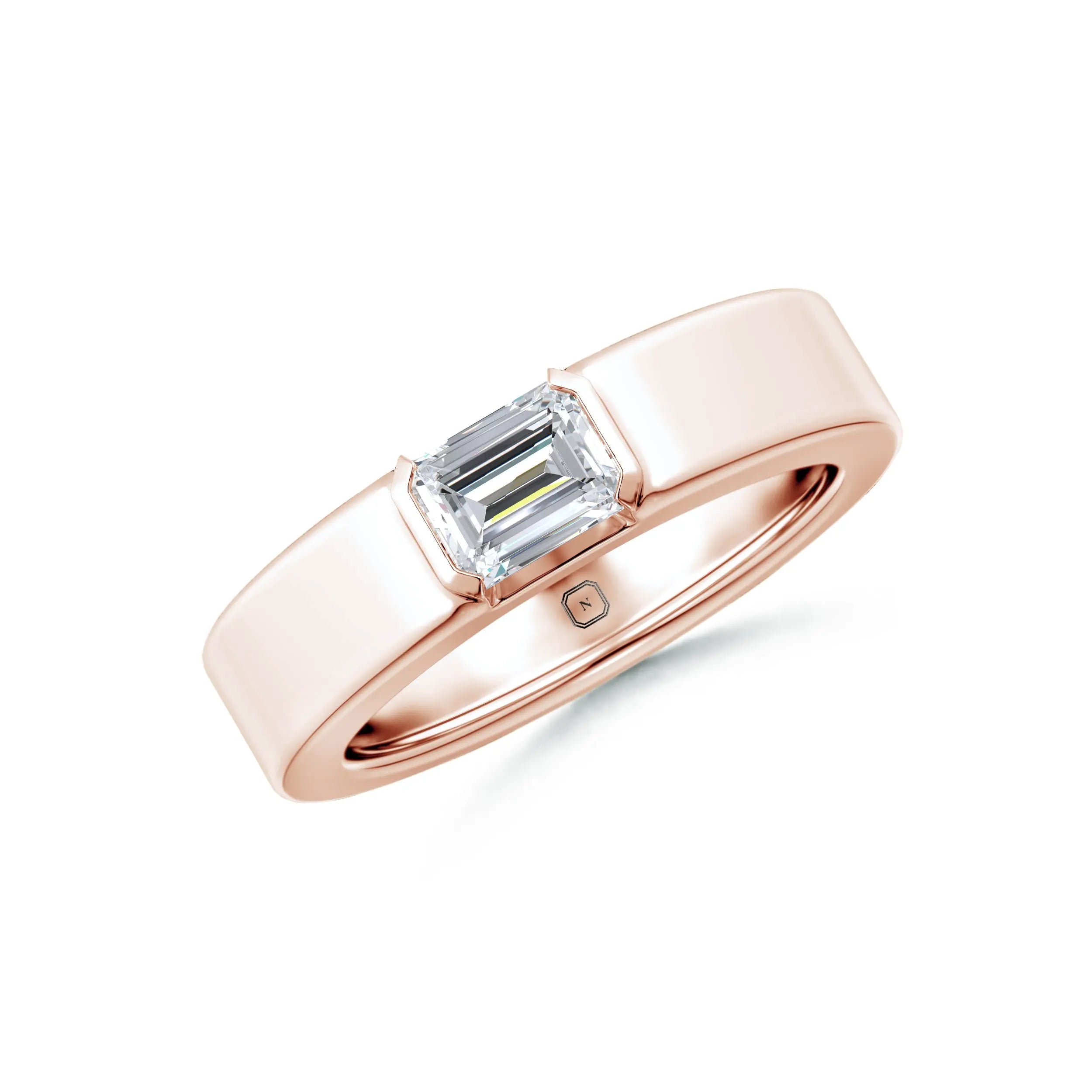Amara | Emerald Solitaire Plain Band Ring - Nivara