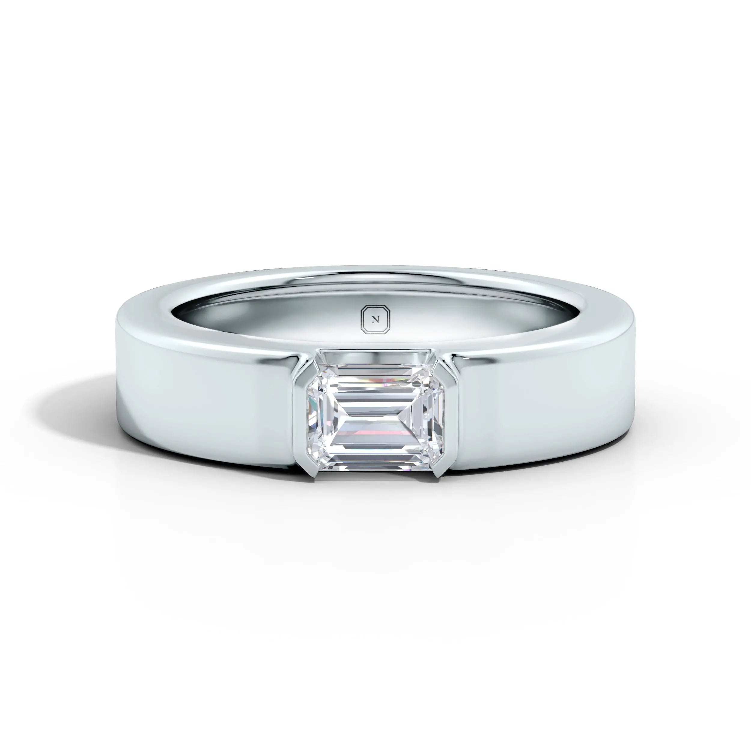 Amara | Emerald Solitaire Plain Band Ring - Nivara