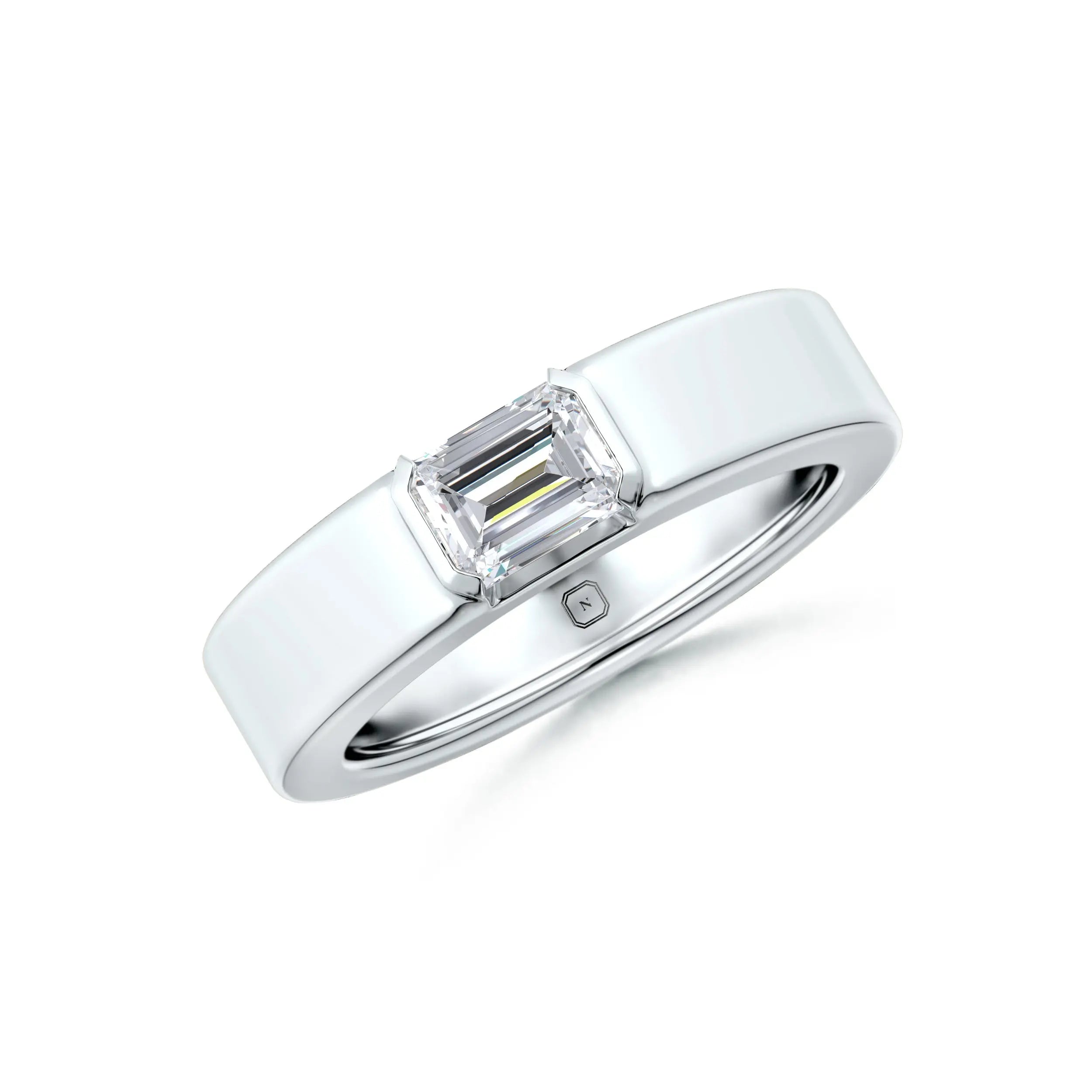 Amara | Emerald Solitaire Plain Band Ring - Nivara