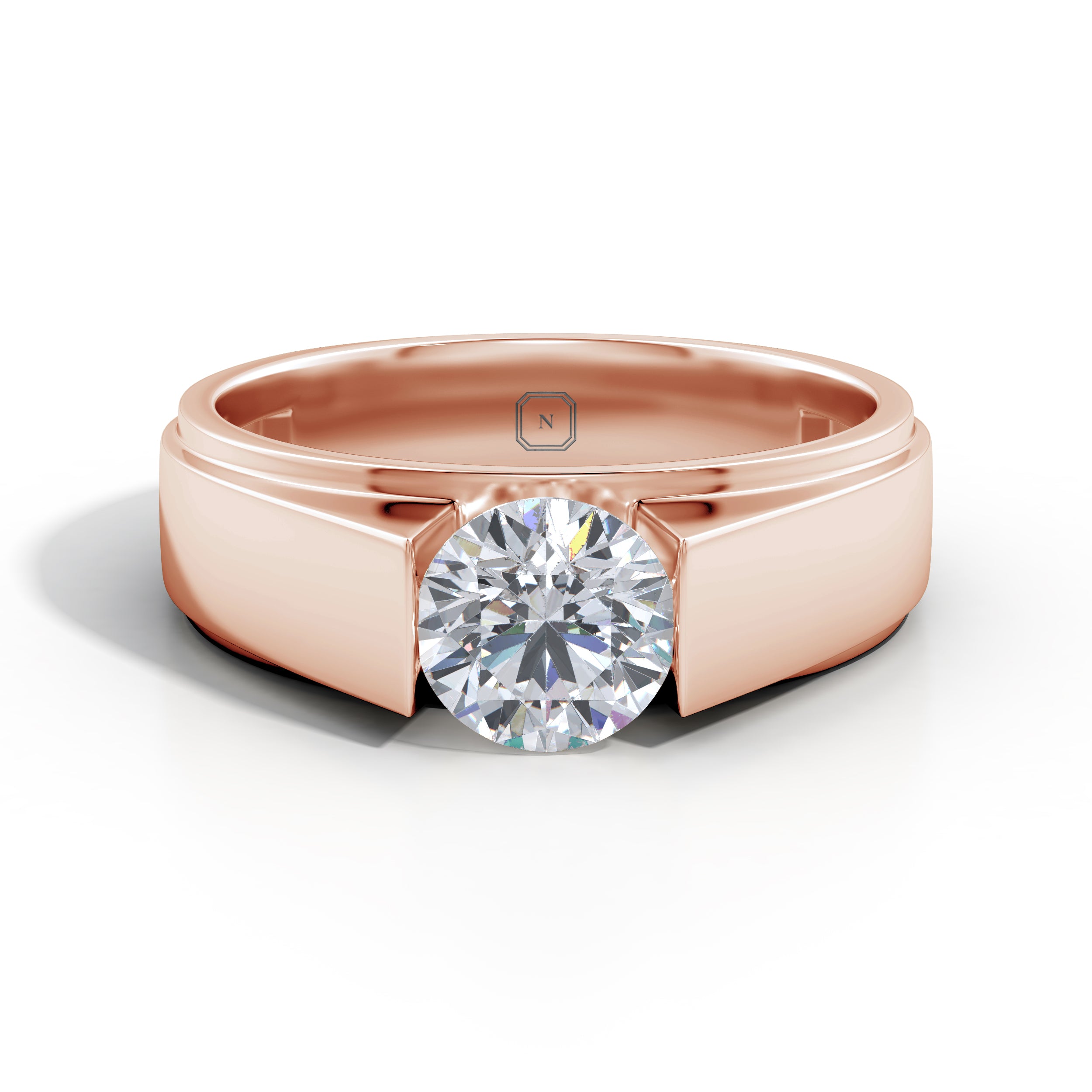 Amora | Round Solitaire on a Wide Band Ring