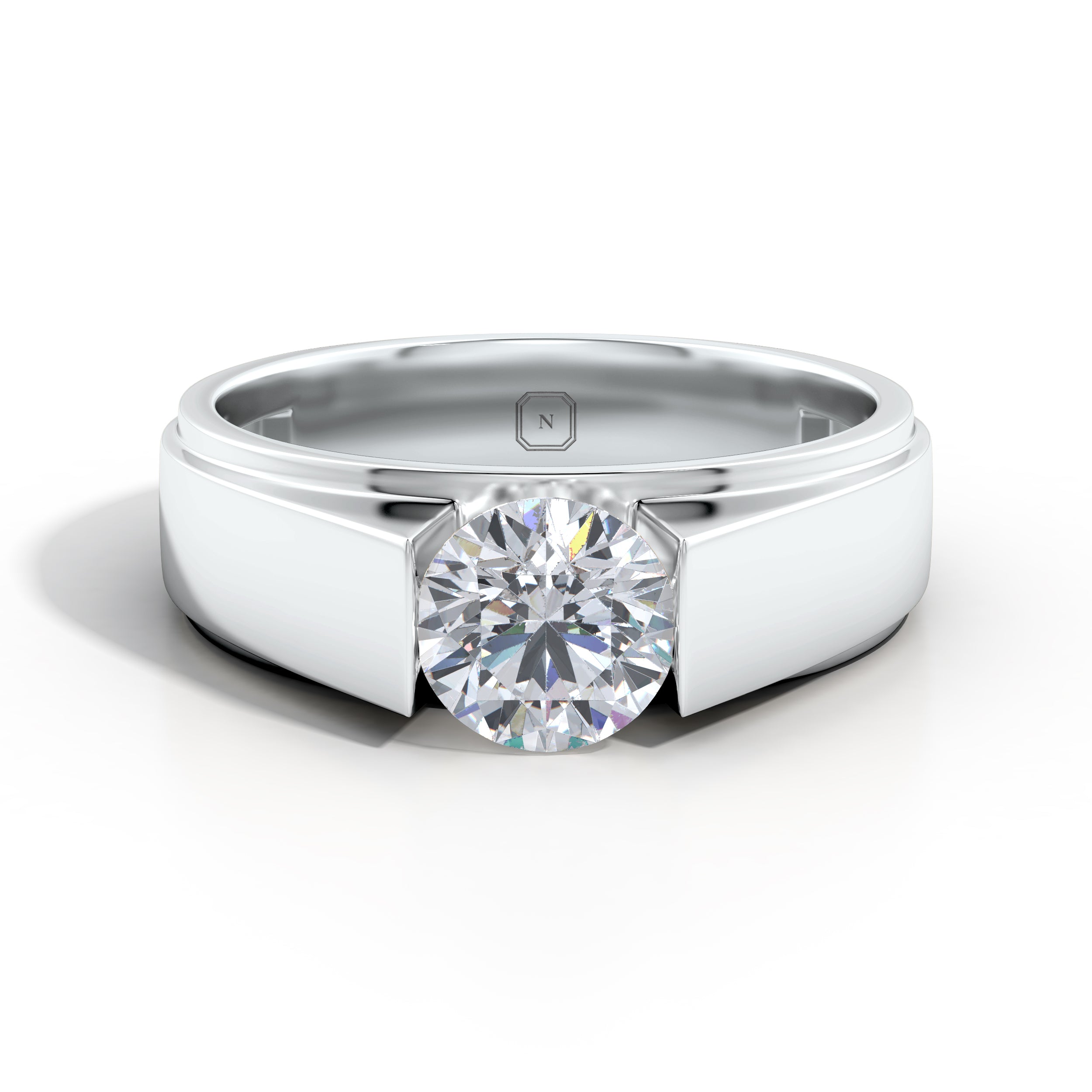 Amora | Round Solitaire on a Wide Band Ring