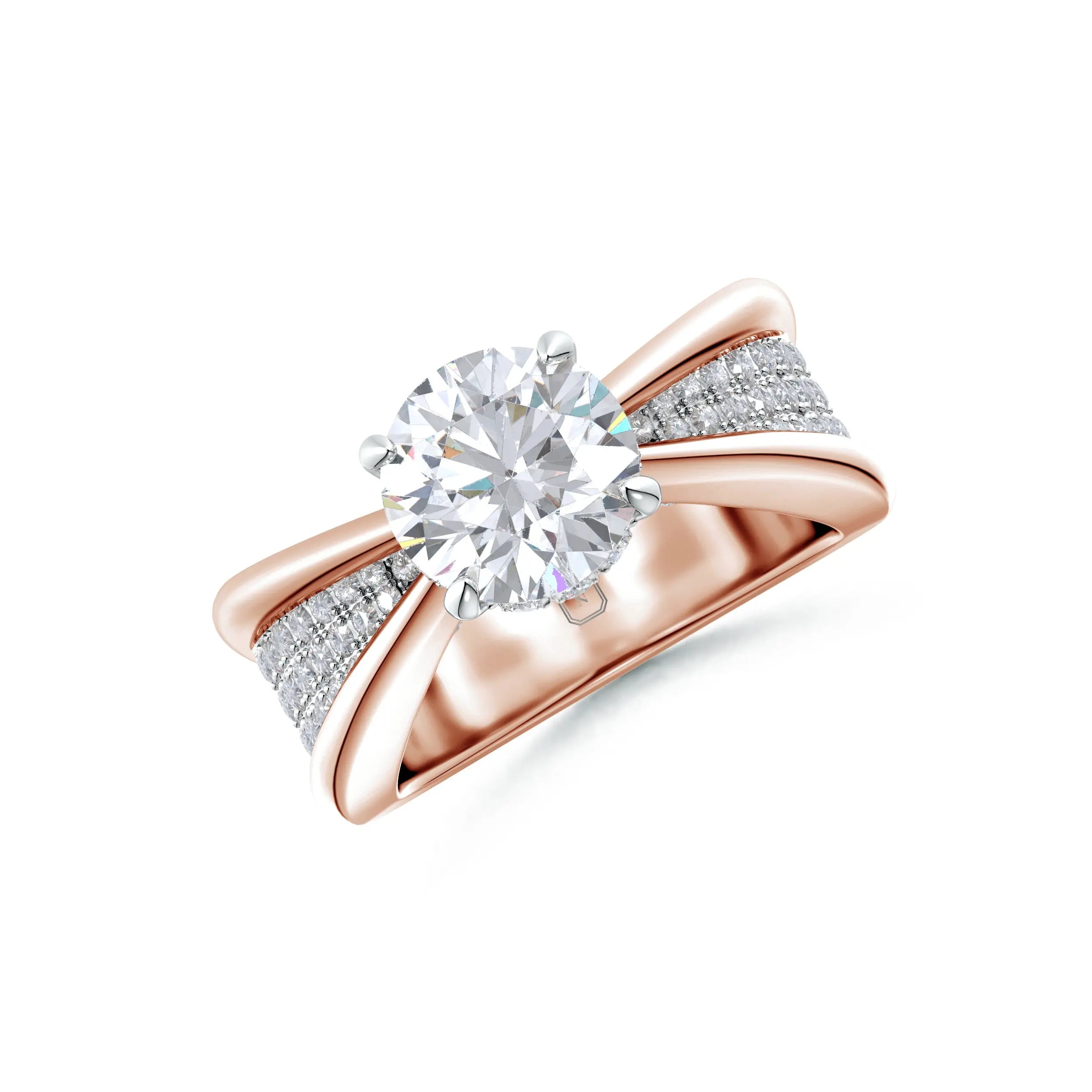 Amara | Crossover Solitaire with Diamond Accents Ring - Nivara