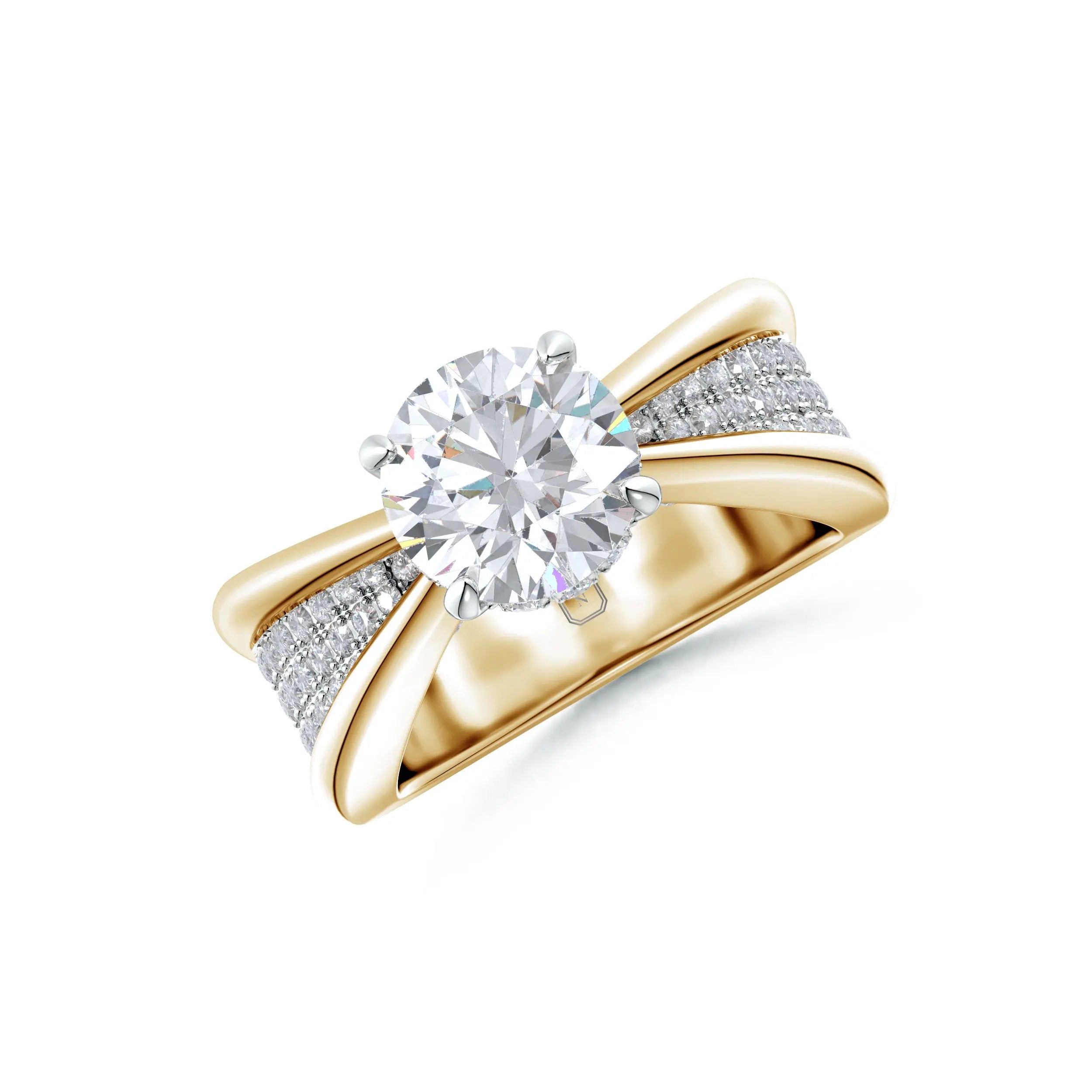 Amara | Crossover Solitaire with Diamond Accents Ring - Nivara