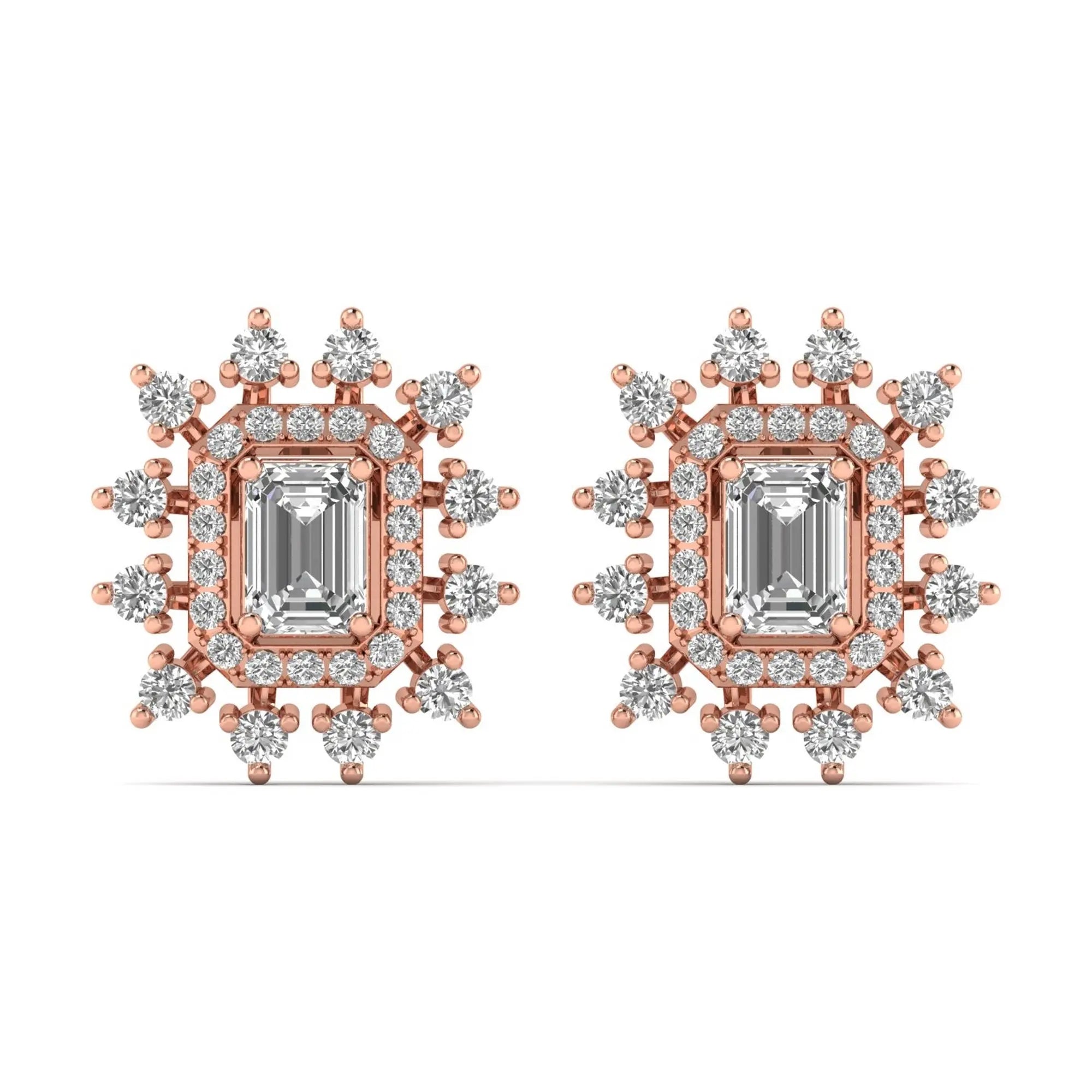 Mira | Emerald-Cut Solitaire Halo Diamond Stud Earrings - Nivara