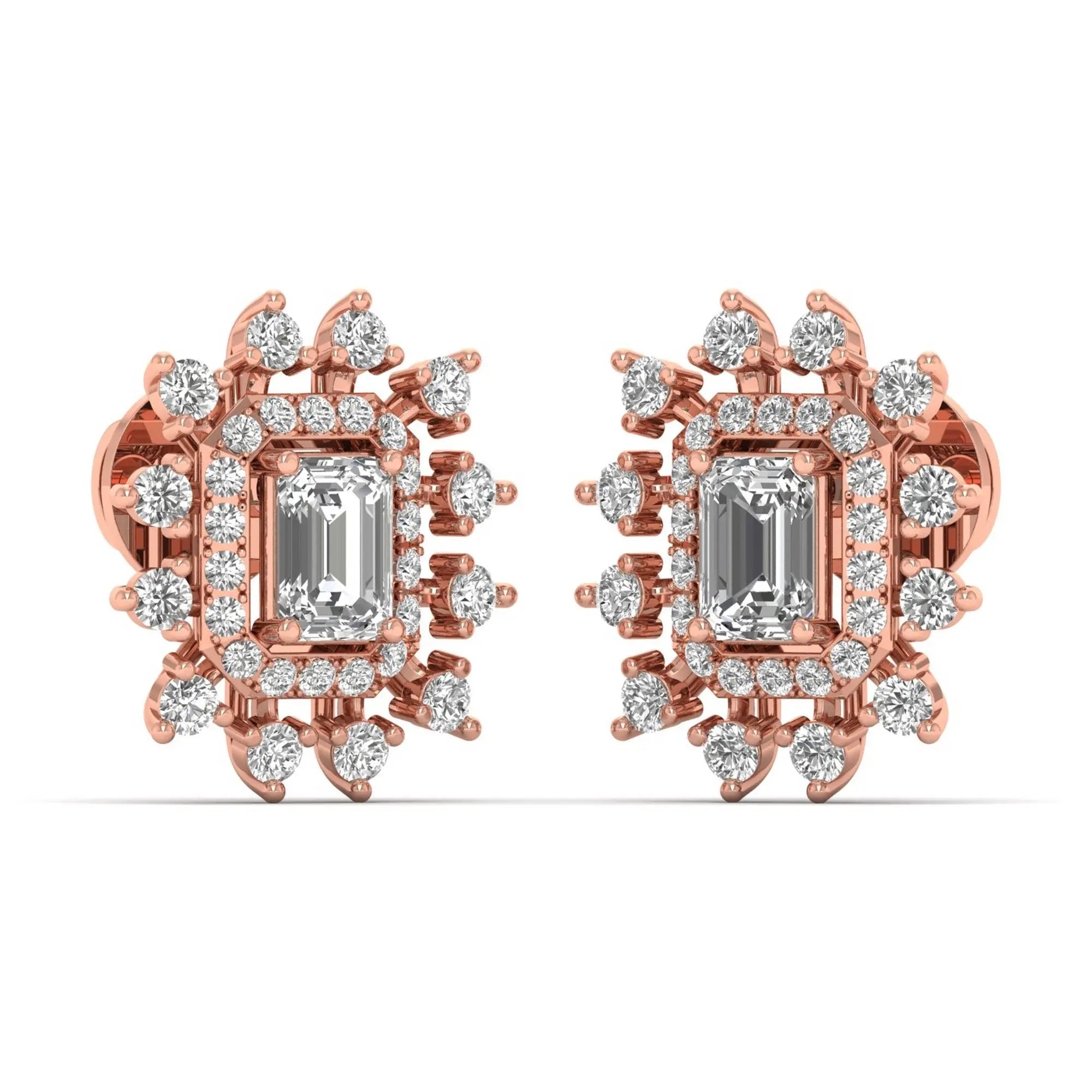 Mira | Emerald-Cut Solitaire Halo Diamond Stud Earrings - Nivara